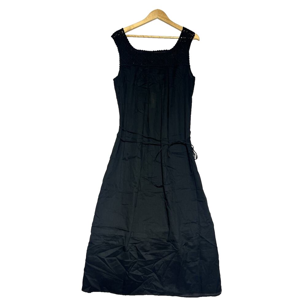J Crew Crochet Trim Dress Womens Medium Black Lightweight Tie Waist Cover Up